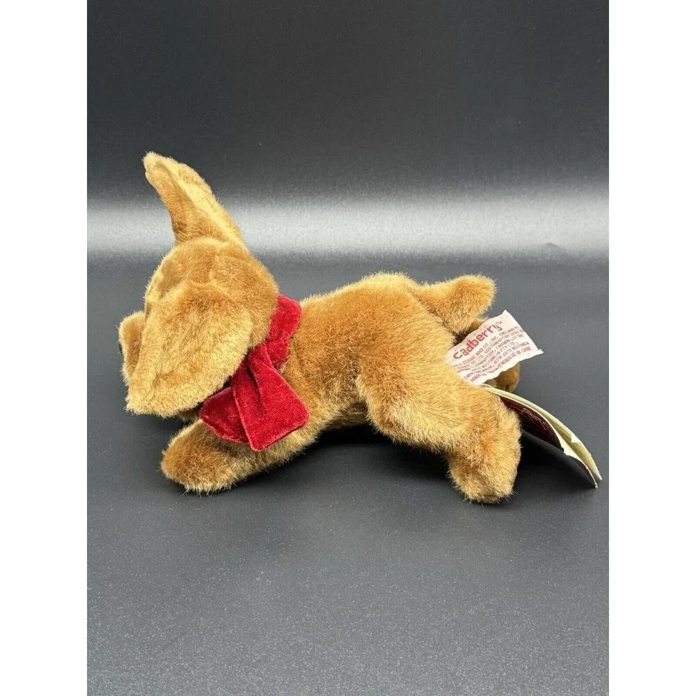 Russ Berrie Cadberry Brown Puppy Dog with Red Velvet Scarf Stuffed Animal 8
